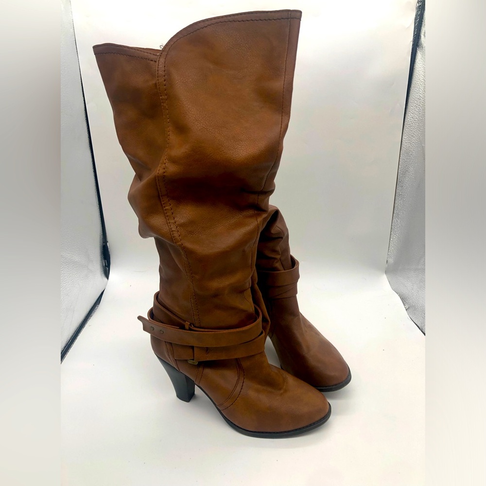 Brown Over the Knee High Faux Leather Strappy Boot Heels 🤎